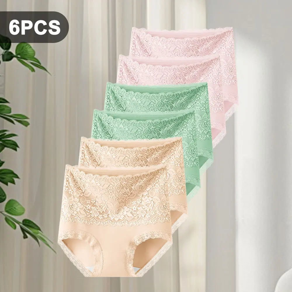 QUASTI 6 Piece Women'S High Waist Briefs, Lace Style Cotton Comfortable & Breathable Underwear, Hip Lifting Fashionable Design, Suitable for Women'S Daily Life