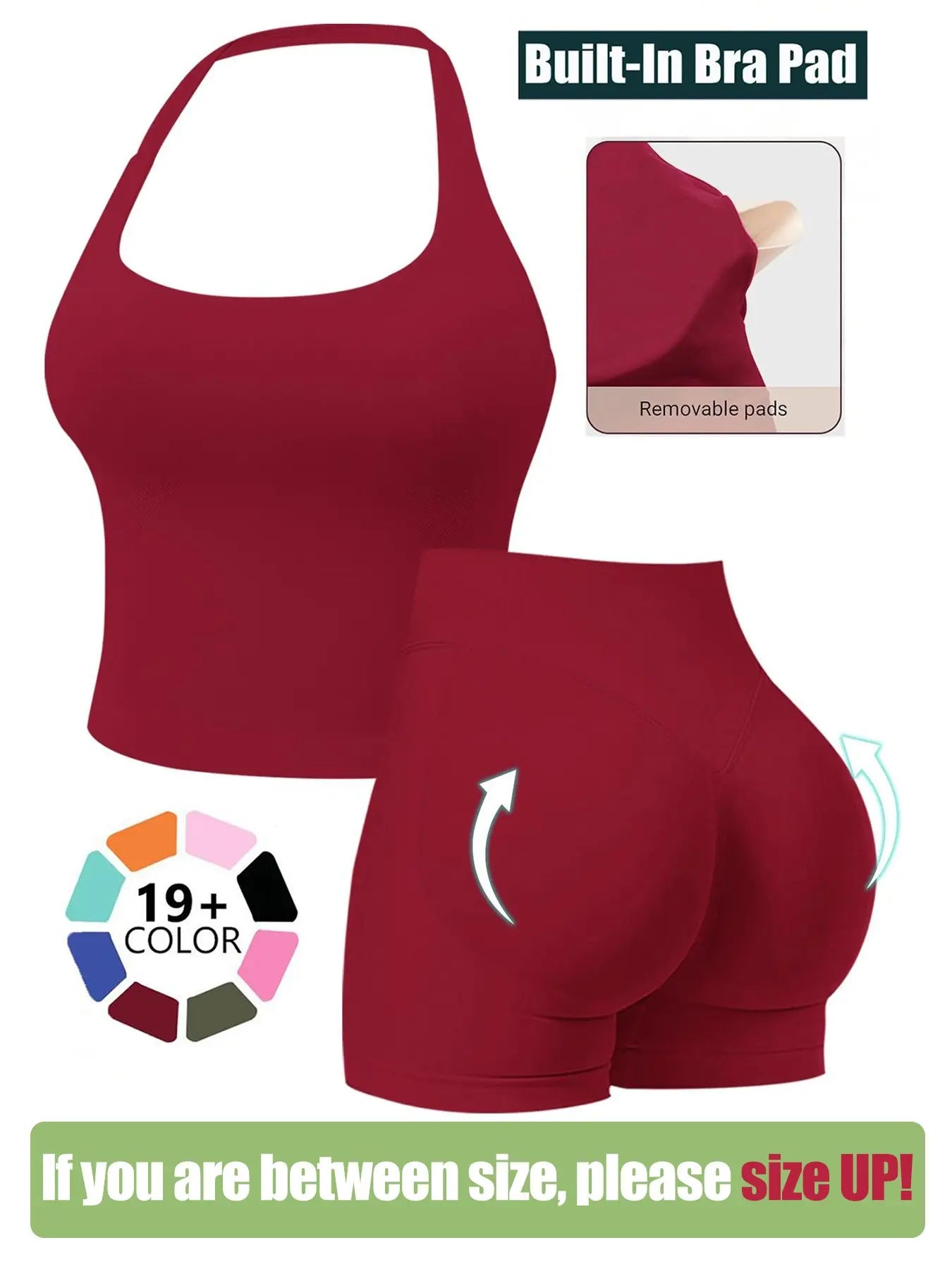 Two-Piece Set Women'S Solid Color Halter Top & High Waist Shorts Sports Set, Sporty Breathable Quick Drying Outfits for Yoga Gym Workout Running, Ladies Sportswear for Summer, Quick Dry Activewear