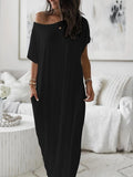 Women'S Solid Color Batwing Sleeve Lounge Dress, Casual Comfy Short Sleeve Nightdress for Daily Wear, Ladies Loungewear Sleepwear for All Seasons, Womenswear