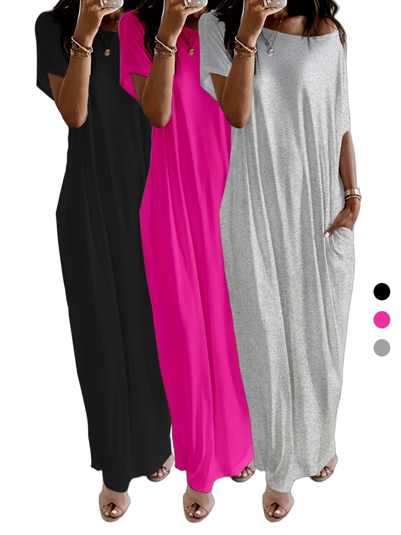 Women'S Solid Color Batwing Sleeve Lounge Dress, Casual Comfy Short Sleeve Nightdress for Daily Wear, Ladies Loungewear Sleepwear for All Seasons, Womenswear