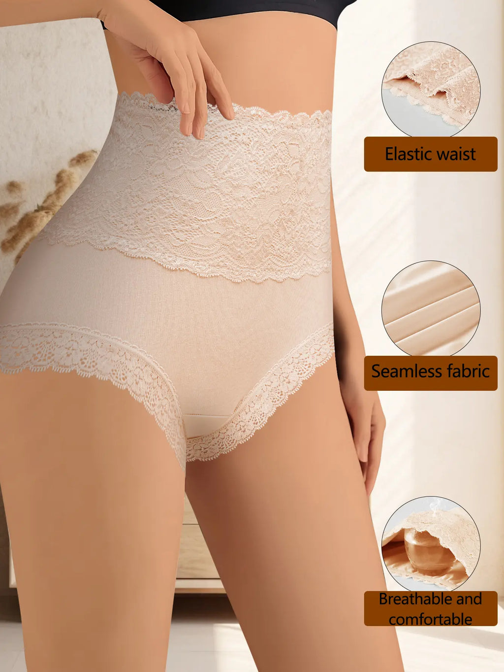 QUASTI 6 Piece Women'S High Waist Briefs, Lace Style Cotton Comfortable & Breathable Underwear, Hip Lifting Fashionable Design, Suitable for Women'S Daily Life