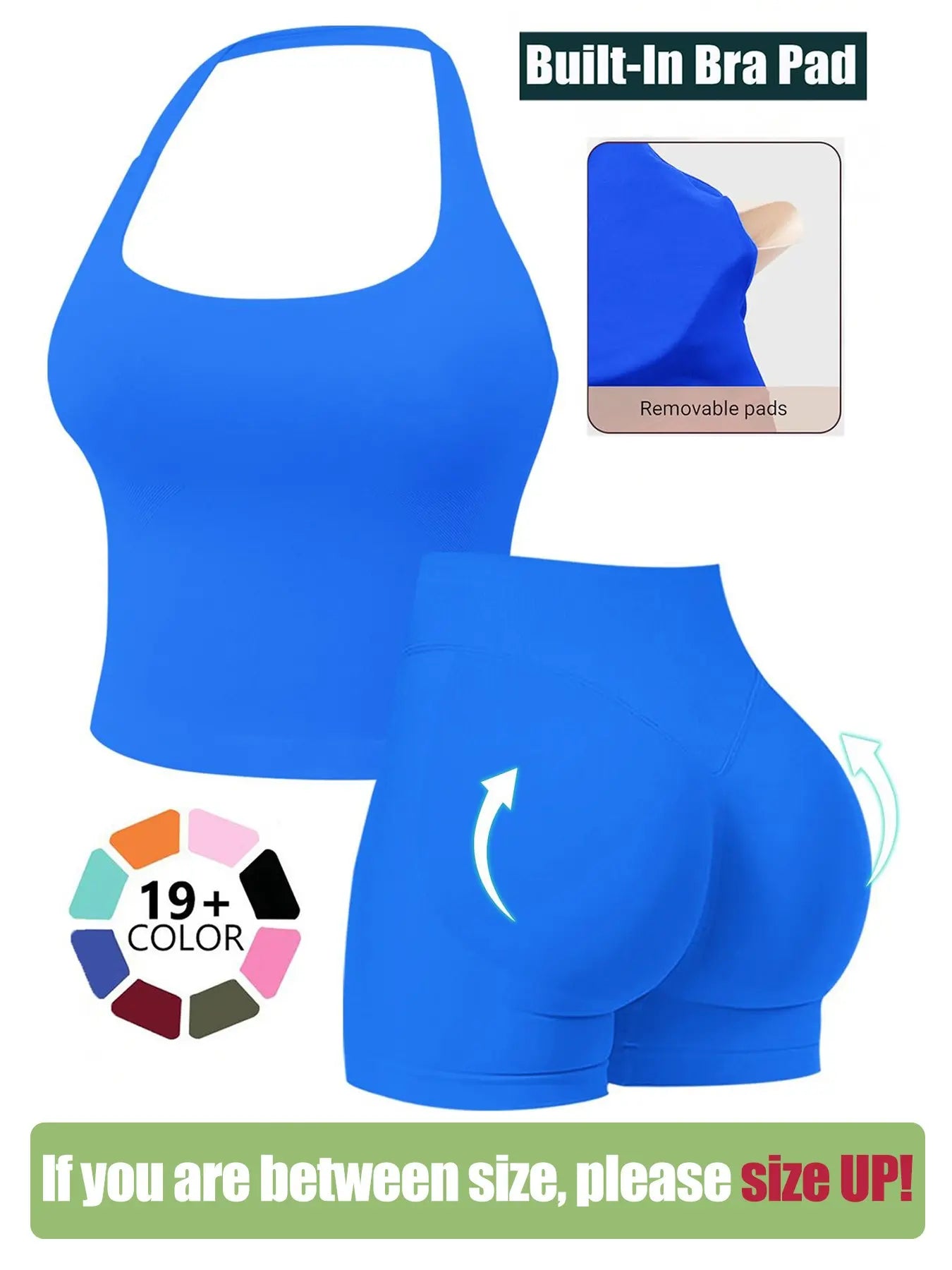 Two-Piece Set Women'S Solid Color Halter Top & High Waist Shorts Sports Set, Sporty Breathable Quick Drying Outfits for Yoga Gym Workout Running, Ladies Sportswear for Summer, Quick Dry Activewear