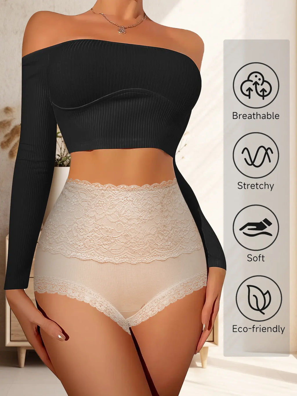 QUASTI 6 Piece Women'S High Waist Briefs, Lace Style Cotton Comfortable & Breathable Underwear, Hip Lifting Fashionable Design, Suitable for Women'S Daily Life