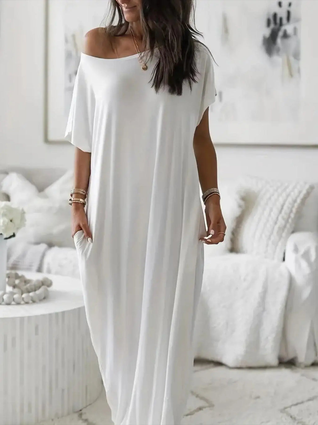 Women'S Solid Color Batwing Sleeve Lounge Dress, Casual Comfy Short Sleeve Nightdress for Daily Wear, Ladies Loungewear Sleepwear for All Seasons, Womenswear
