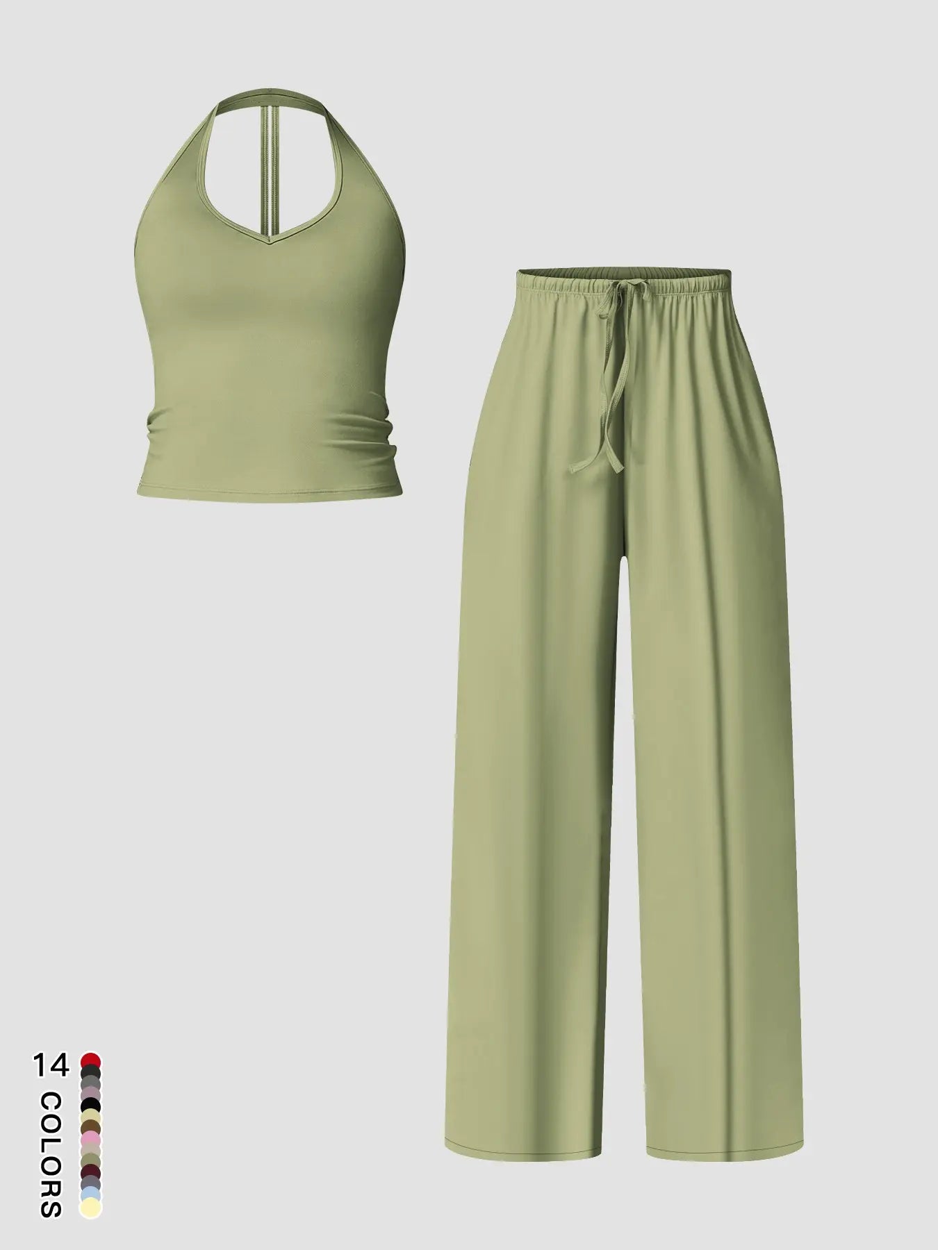 Women'S Quick-Dry Sports Tank Top, Casual High-Waisted Bell Bottoms, Comfortable Sporty, All-Season Plain Style