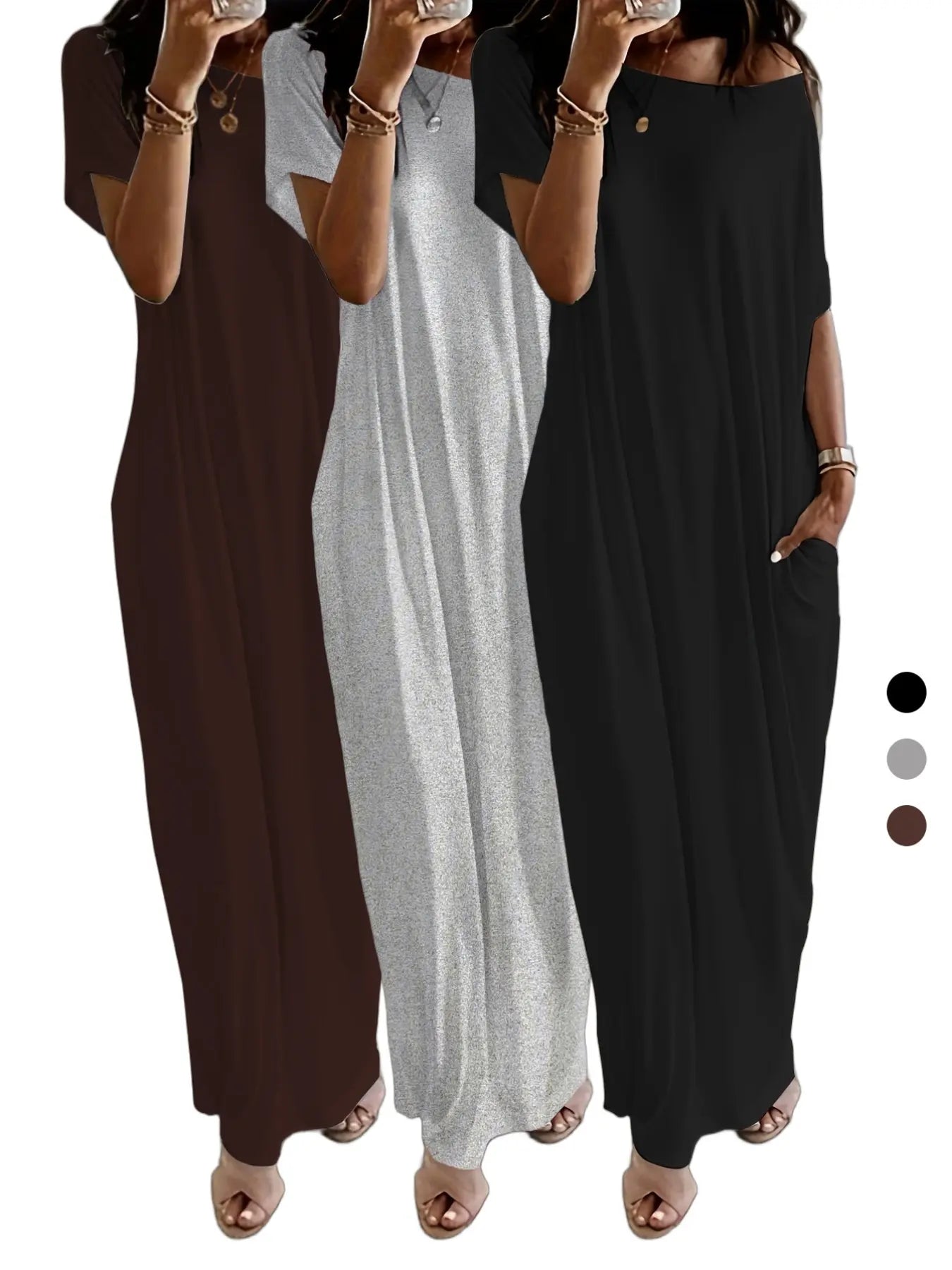 Women'S Solid Color Batwing Sleeve Lounge Dress, Casual Comfy Short Sleeve Nightdress for Daily Wear, Ladies Loungewear Sleepwear for All Seasons, Womenswear