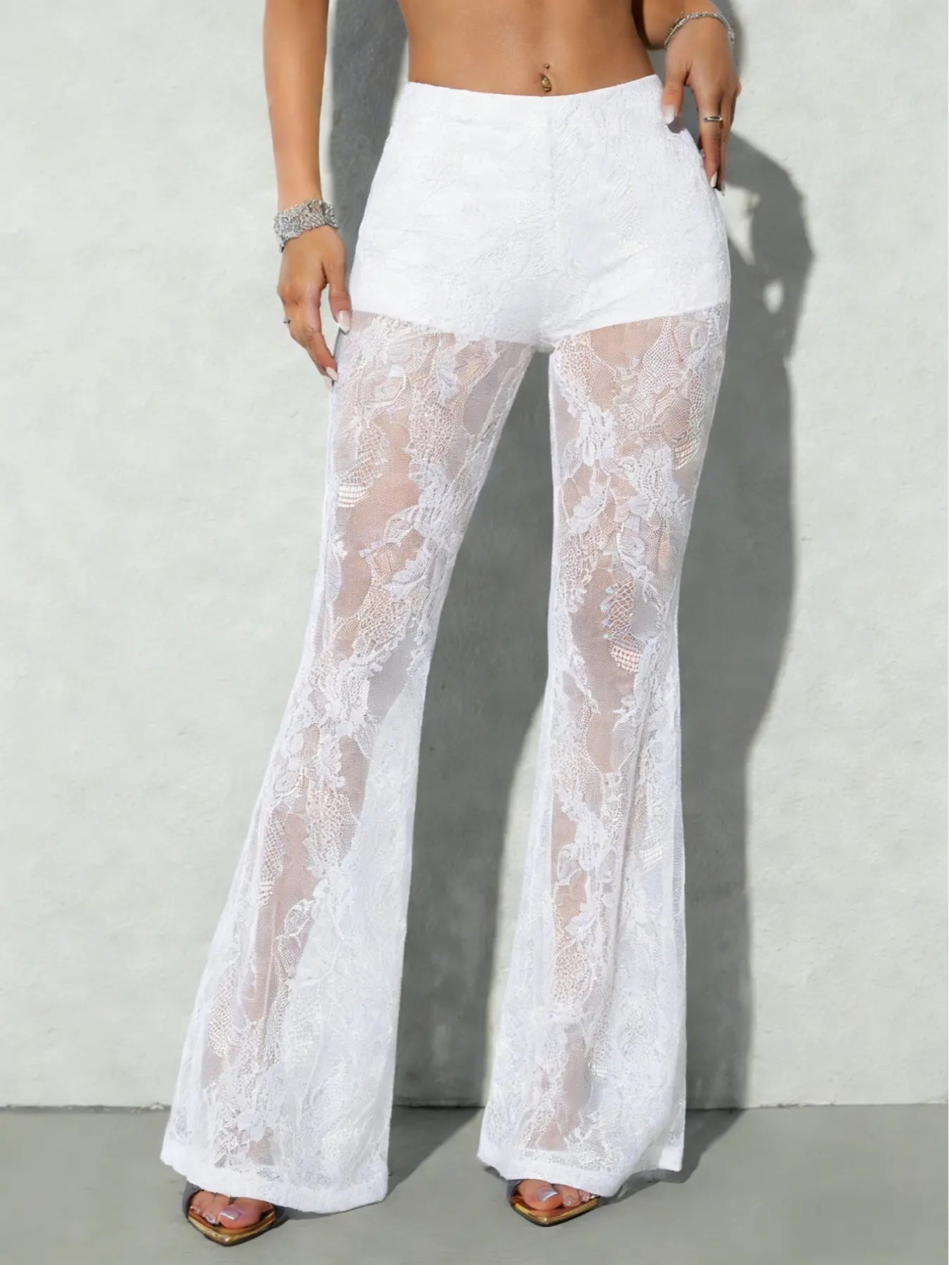 Women'S Tight-Fitting Lace Floral Sexy Bell Bottom Leg Pants, Stylish and Comfortable Elastic High Waist Design, Perfect for Casual and Party Wear Womenswear