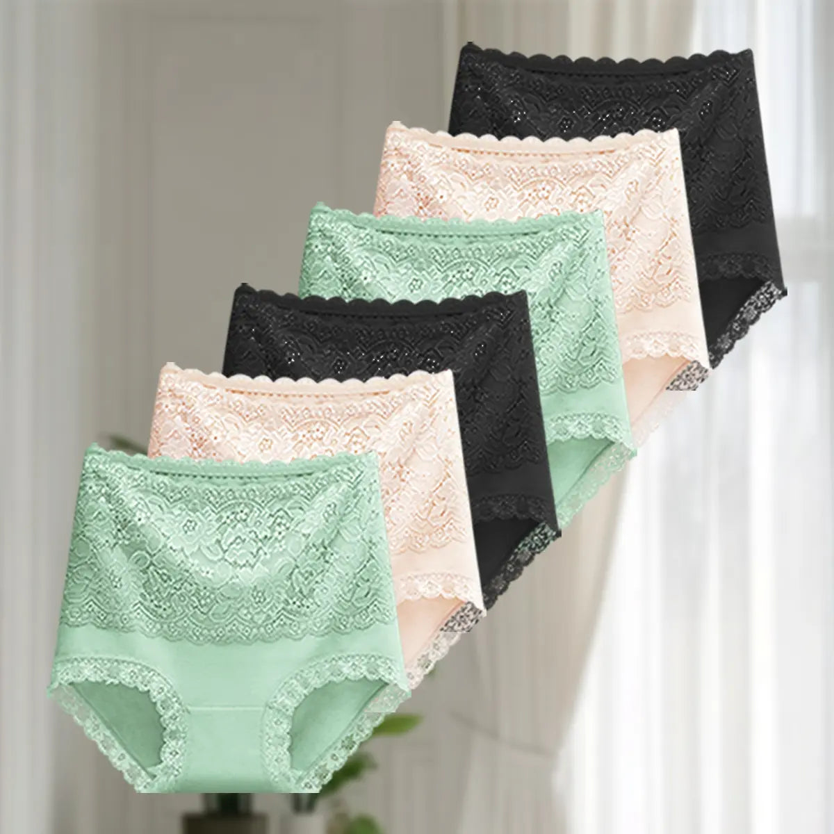 QUASTI 6 Piece Women'S High Waist Briefs, Lace Style Cotton Comfortable & Breathable Underwear, Hip Lifting Fashionable Design, Suitable for Women'S Daily Life